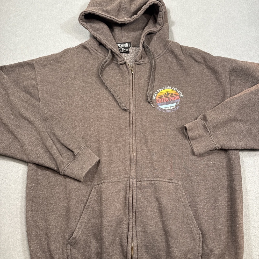 SWEATSHIRT HOODED Estes Park Colorado Rocky Unisex LARGE‎ Full Zip Grey Pocket
